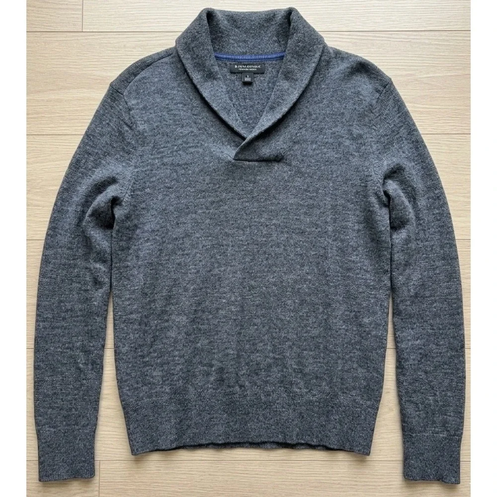 Banana Republic Sweater Mens Large Gray Extra Fine Merino Wool Shawl Collar Knit